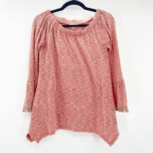 THML Off The Shoulder Tunic Blouse Women's Size S Heather Red Casual‎ Pullover